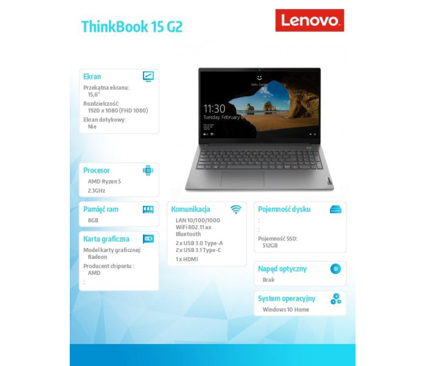 Lenovo ThinkBook 15 Ryzen 5/8GB/512/Win10 - 623302 - zdjęcie 4